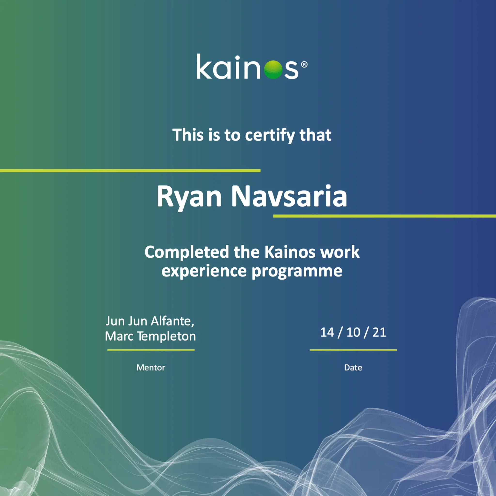 Kainos WEX Certificate